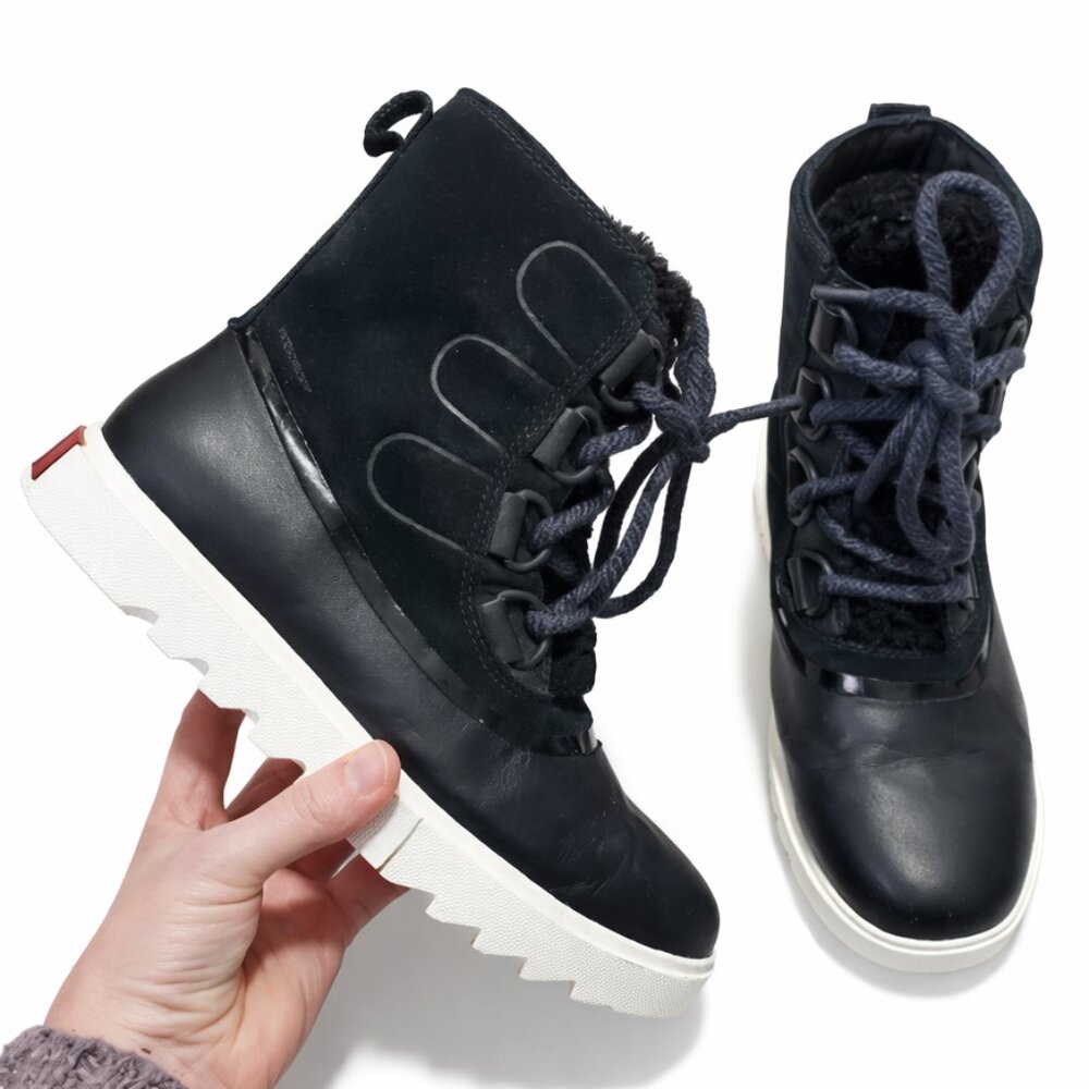 SOREL Joan Of Arctic Next Lite Shearling Snow Boots Black 8.5 Leather Winter